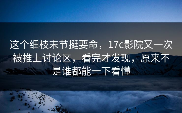 这个细枝末节挺要命，17c影院又一次被推上讨论区，看完才发现，原来不是谁都能一下看懂