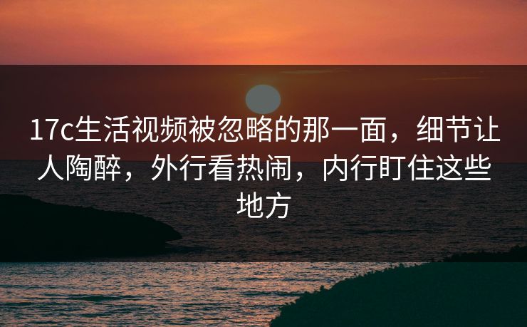 17c生活视频被忽略的那一面，细节让人陶醉，外行看热闹，内行盯住这些地方